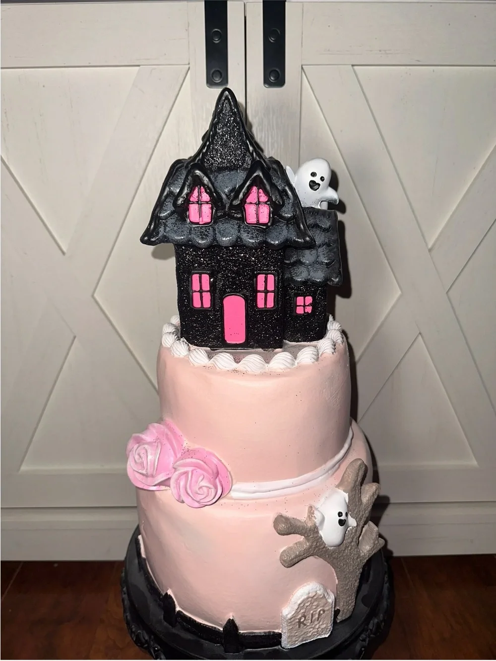 Cupcakes & Cashmere Large Pink Haunted House Tiered Cake Decor